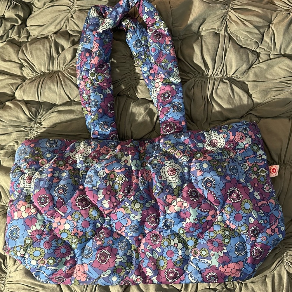 Vibrant Floral Tote Bag - Blue and Purple